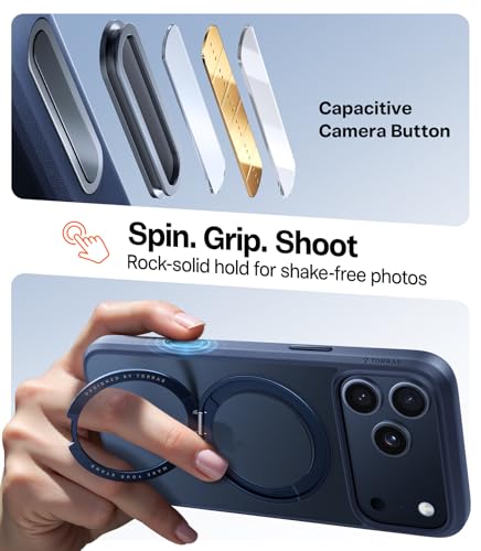 Image of TORRAS Upgrade 360 Magnetic Stand for iPhone 17 PRO Case, Fit for MagSafe | Camera Control Button, Mil-Grade Protection, Slim Soft Edge Translucent Back for iPhone 17Pro 6.3 inch, Deep Blue