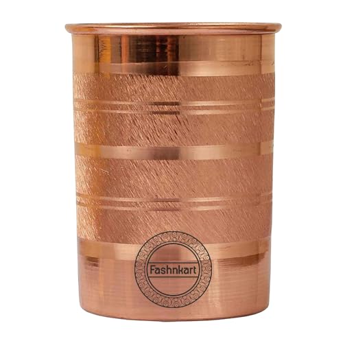 Fashnkart Verres en cuivre pur Eau potable Santé ayurvédique Gobelets en cuivre pur 10,14 oz 300 ml (Touche argentée)