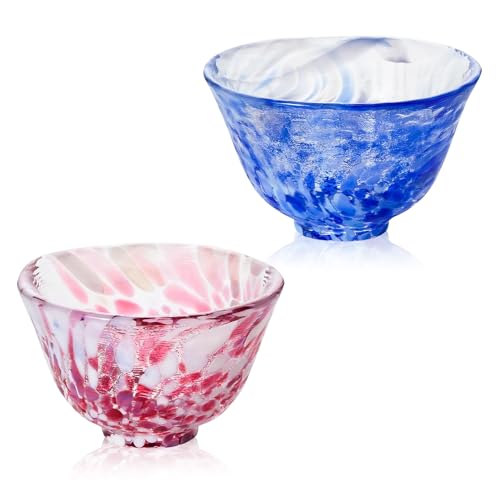 Japanese Handcrafted Sake Cups – Exquisite Artisan Glassware for Cold Sake & Shochu, Elegant Drinkware for Any Occasion, Made in Japan (Cherry Blossom & Spring Water, Sake Glass (1.69 fl oz))