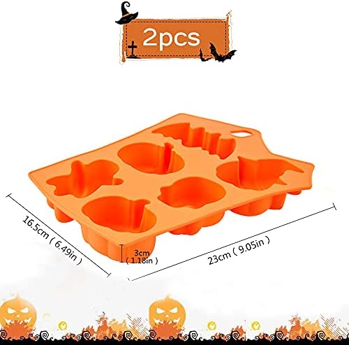 Feelava Halloween Silicone Cake Mold,6 Hole Bat Pumpkin Face Skull Ghost Silicone Chocolate Sugar Craft Baking Mold for Sweets Dessert Candle Making for Halloween Party