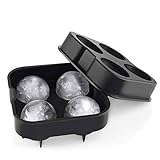 Ice Ball Maker & Mold, HIPPIH Sphere Ice Mold with 4 Big Ball Capacity -Round Ice Cube Mold with Lid for Whiskey Drinks (Black)