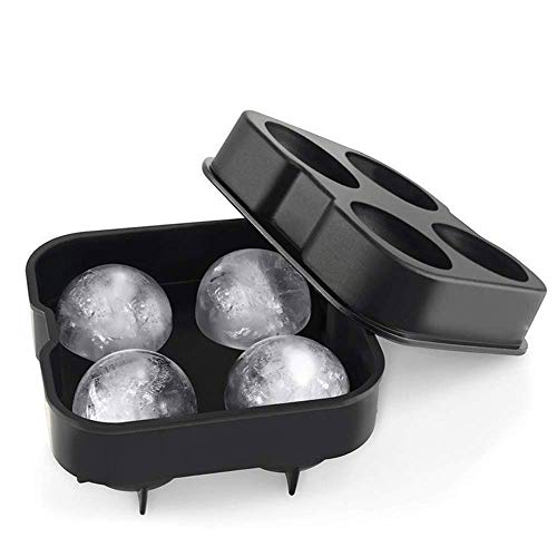 HIPPIH Ice Cube Trays, Food-Grade Silicone Sphere Whiskey Round Ball Maker with Lids Ice Cube Molds for Cocktails & Bourbon - Reusable & BPA Free (Black)