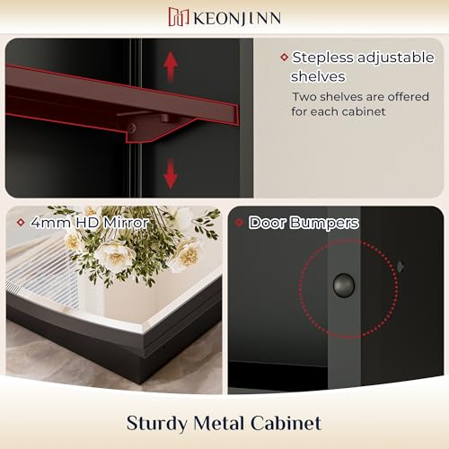 Image of Keonjinn Black Large Medicine Cabinet with Mirror 24 inch x 36 inch, Metal Framed