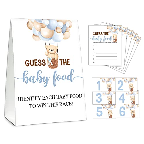 Guess the Baby Food Party Games、ベビーシャワーゲームセット、スタンディングサイン1枚+回答カード25枚+数字カード6枚、バルーンベア性別披露パーティーデコレーション用品-A16の商品画像（Amazon）