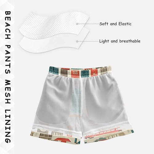 Boys Swim Trunks Telephone Booth Bus Big Ben Umbrella Toddler Swim Shorts Beach Board Shorts Swimsuit4