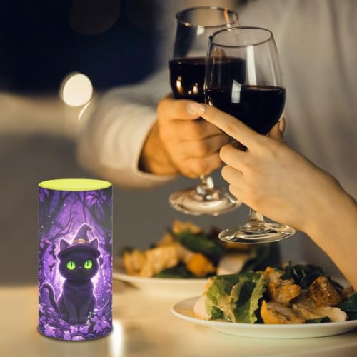 Image of LED Flameless Candles with Remote Timer Purple Cat Halloween