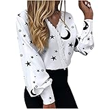 Blusas y Blusas para Mujer Camisa con Cuello en V y botones de Patchwork de Encaje de Manga Larga con Estampado Elegante Black