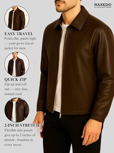 Image of Brown Faux Leather Jacket For Men - Lightweight Stylish Travel Outerwear For Bikers | Leather Jacket For Man - Stylish Lightweight Travel-ready Jacket