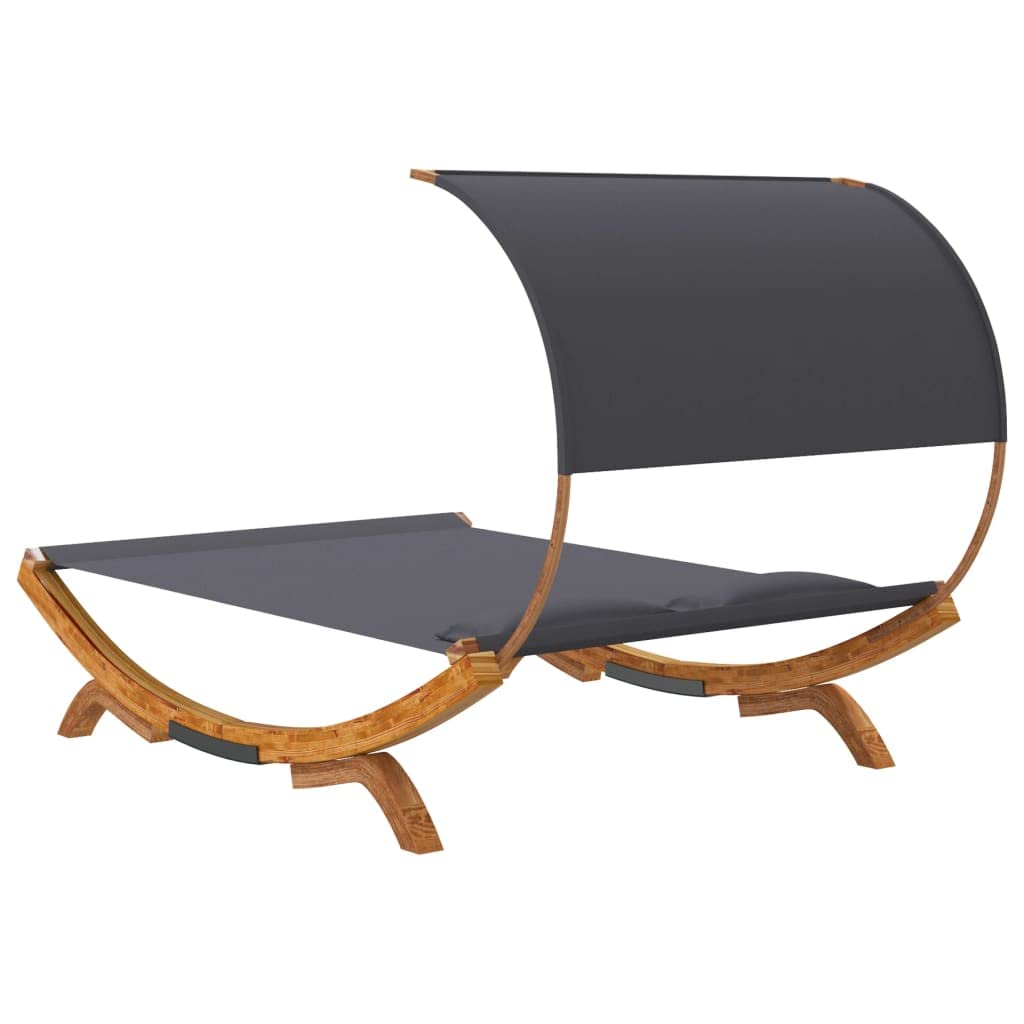 Lettino da giardino con tetto in legno massello, 165 x 203 x 126 cm, colore antracite, con protezione solare per terrazza, balcone e piscina, relax