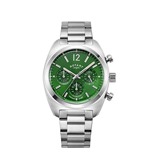 Rotary Herren Quartz Armbanduhr, 40.00mm GehäusegröÃŸe mit blau analog Zifferblatt und Silber Metallarmband Armband GB05485/05