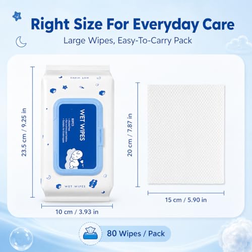 80 Pcs Baby Wipes Fragrance Free Gentle Cleansing, Water Based Hypoallergenic Soft Thick Non-Woven Formula, Wet Wipes for Newborn Toddler Home Pram Travel Daily Care - Image 3