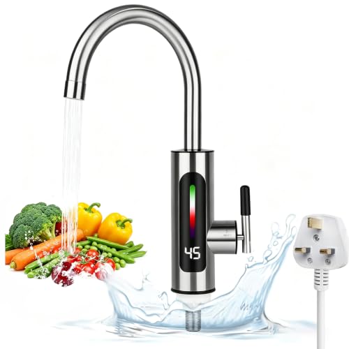 Image of BIZOI Instant Hot Water Tap, 220V 3000W Instant Hot Water Faucet, Stainless Steel Electric Tap with LED Digital Display, 30-60℃ Water Heater Tap, 360° Rotatable Cold Hot Mixer Tap for Kitchen Bathroom