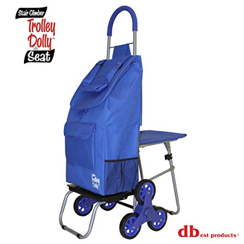dbest products Stair Climber Trolley Dolly with Seat, Blue Shopping Grocery Foldable Cart