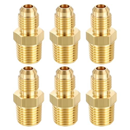 METALLIXITY 6PCS 1/4" Male Flare x 1/4"MNPT Thread Brass Hex Nipple Adapter