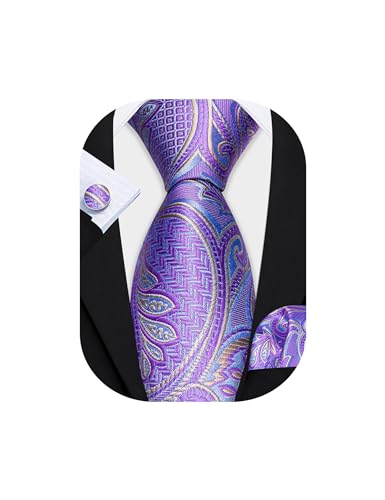 Image of Barry.Wang Men Tie Set Floral Paisley Silk Necktie Pocket Square Cufflinks Formal Wedding Party Business