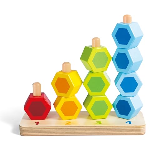 Hape Wooden Counting Stacker Block Set| Number Puzzles Counting Stacking Game for Toddlers 1Y+