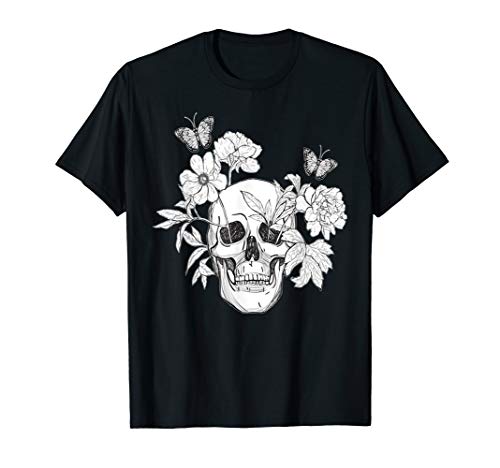 Flower Skull T-Shirt Sugar Skull Roses for Women Girls, Mens T-Shirt