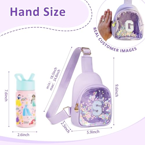Image of COSHAYSOO Cute Funny 2 3 4 5 6 7 Year Old Girl Birthday Christmas Gift Ideas, Little Girl Purse Toddler Kids Sling Bag Crossbody Purple Small Mini Clear Chest Pouch with Sparkly Initial Letter S