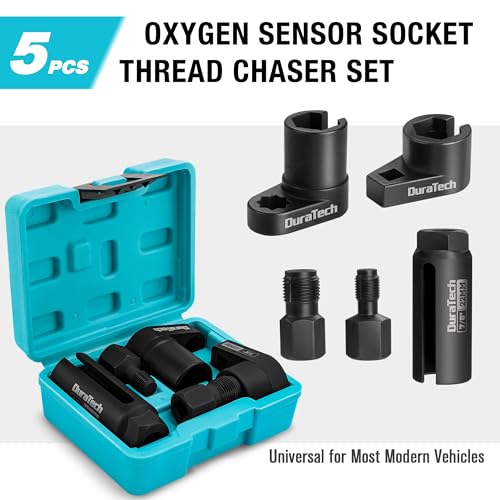 Image of DURATECH 5PCS O2 Oxygen Sensor Socket Thread Chaser Set, 3 /8 inch 1 /2 inch Drive x 7 /8 inch 22mm Oxygen Sensor Remover O2 Sensor Removal Tool Kit