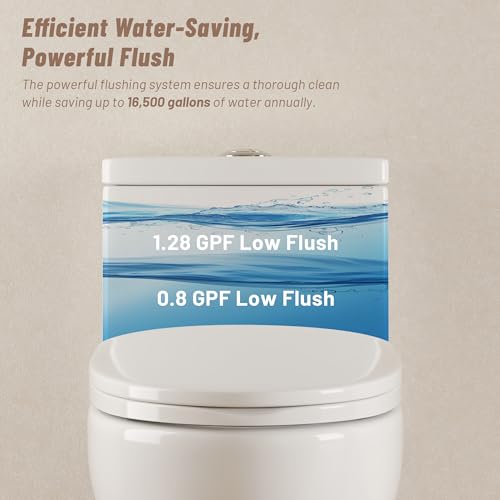 Image of DeerValley Elongated One Piece Toilet with Efficient Dual Flush 1.1 /1.6 GPF | ADA Chair Height Toilet Bowl, Durable Ceramic, Slow Close Seat, Skirted Design 12 inch Rough-In Toilet for Bathroom DV-1F026Pro