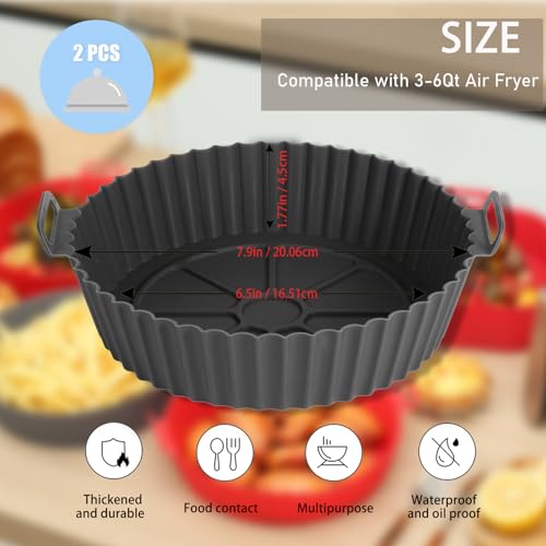 Image of Silicone Liners, Pot 2 Pcs Reusable Non-Stick Air Fryer Basket Bowl Fit 3-5QT Baking Replacement of Flammable Parchment Paper(Round, 6.5 Inch)