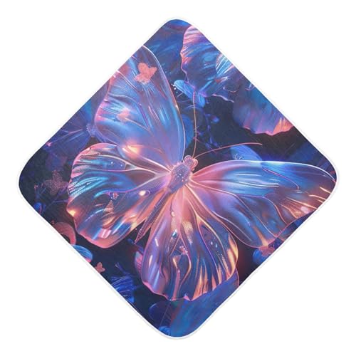 PaChyLuu Holographic Butterflies Baby Hooded Towel Soft Cotton Baby Towels Ultra Absorbent Bath Towel for Babies Boys Girls, 30x30 Inch