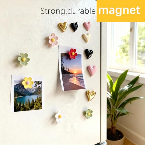 16PCS Refrigerator Magnets Flower and Love Heart Fridge Magnets Cute Colorful Decorative Magnets Funny 3D Magnet for Office Kitchen Locker