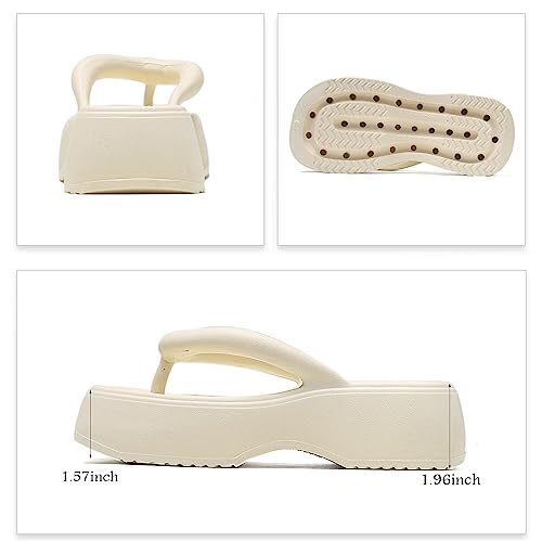Women's Platform Flip Flops, Casual Wedges Sandals With Arch Support, Summer Chunky Heeled Slides, Beach Thong Slippers2