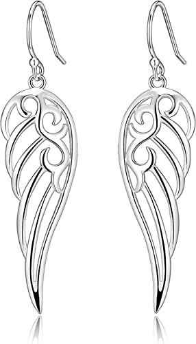 Sterling Silver Angel Wings Design Dangle Drop Earrings For Womens By Ganga Jewells