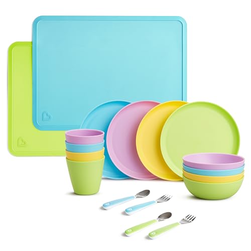 Munchkin Dishwasher Safe Plates, Placemats, Utensils For Toddlers, 16Piece