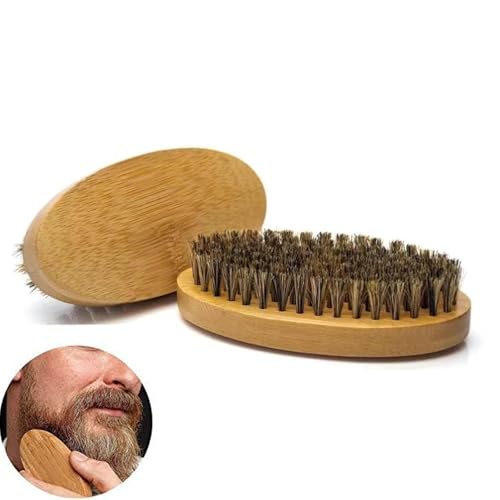 Cepillo para barba, cepillo de cerdas de jabalí, ovalado, cepillo para barba para hombres, viaje, kit de cepillo de barba para el cuidado diario, se puede utilizar con todos los aceites de bálsamo