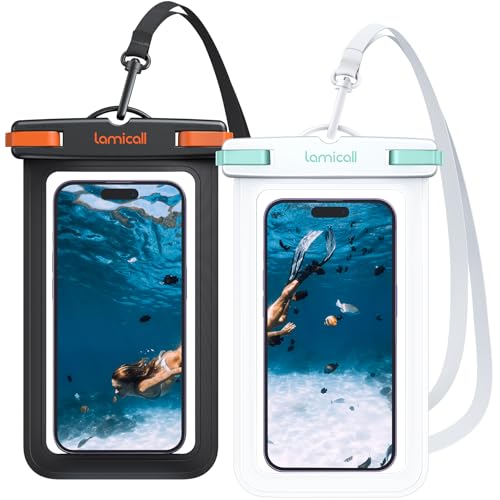 2個セット スマホ 防水 ケース 雨の日 IPX8 Lamicall : 海 プール お風呂 すまほ ぼうすい カバー 水中 撮影 顔認証 通話 スマフォ アイホン 携帯 けいたい 首かけ 温泉 海水浴 水泳 潜水 iPhone 17e 17 Air 16e 16 15 14 plus pro promax 13 mini 12 se Huawei Xperia android に対応 黒&白