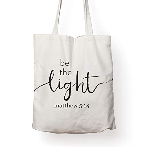 Christian Religious Bible Verse Canvas Reusable Tote Bag â€“ BE THE LIGHT Matthew 5:14 Perfect for Beach, Grocery, Shopping, Travel Handbag and Book Bag for Women Men Kids. Ideal Christian Gift!