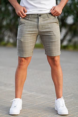 Image of GINGTTO Mens Slim Fit Shorts Plaid Chino Short Tapered Leg Skinny Stretch