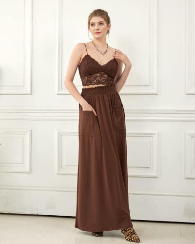 noflik Women's Elastic High Waisted Boho Long Maxi Skirts with Side Slits and Pockets2