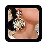 Iaceble Aretes bohemios con forma de gota de perlas redondas y de sol exagerado, aretes colgantes de oro punk, joyería para mujeres y niñas