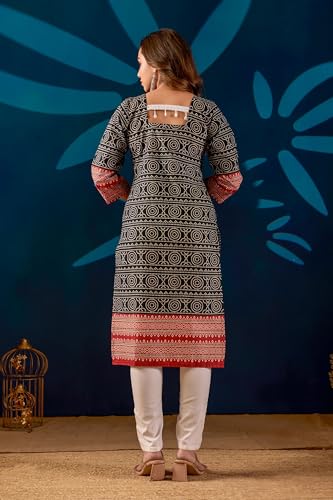 Image of Women's Pure Cotton Straight Fit Straight Cambric Jaipuri Printed Kurti