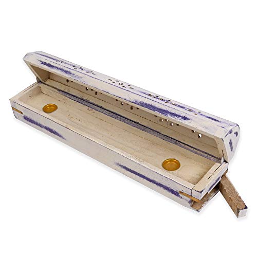 2-Pack White Washed Blue Wood Incense Box Burner 12" #TOP4