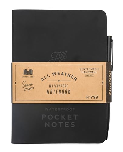 Gentlemen's Hardware Cuaderno impermeable de 104 páginas de papel de piedra con bolígrafo, 12,7 cm x 16,51 cm, color negro