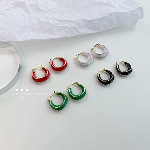 14K Gold Plated Enamel Open Hoop Earrings Round Classic Colored Hoop Earrings For Women Girls Ear Hoops Jewelry Gift On Birthday Anniversary - Red #TOP3