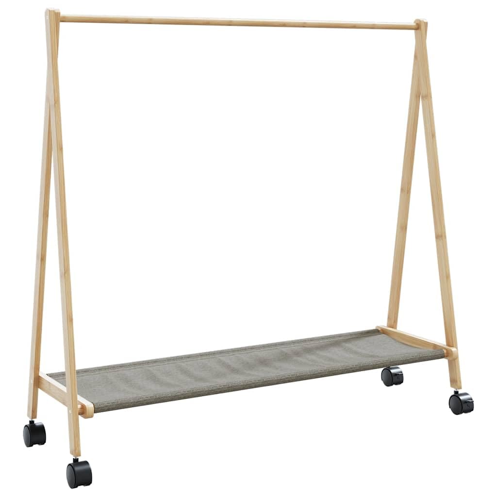 Perchero de bambú con estante y ruedas, 106 x 34 x 106,5 cm, plegable, perchero para pasillo, dormitorio, vestidor, para guardar ropa y zapatos ordenados