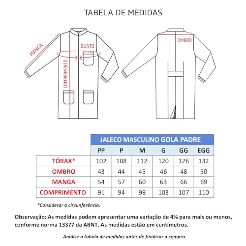 Jaleco masculino gola padre com punho branco