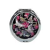Mother of Pearl Butterfly Design Red Black Double Compact Cosmetic Makeup Personal Handbag Mirror, 3.2 Ounce