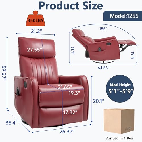 Sillón reclinable con masaje tela roja miniatura 2