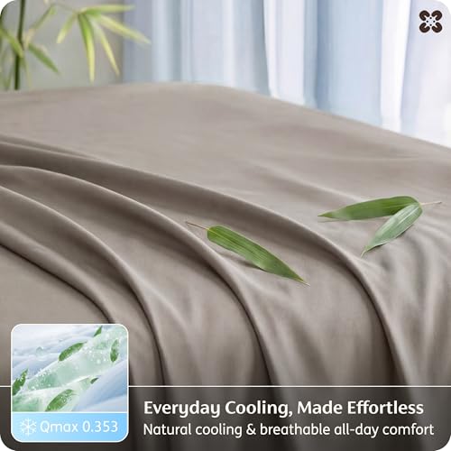 Image of Bedsure King Size Sheets Set, Cooling Sheets for Hot Sleepers, Rayon Derived from Bamboo, PureWoven, Breathable & Soft, Deep Pocket Up to 16 Inches, Hotel Luxury Silky Bedding, Simply Taupe