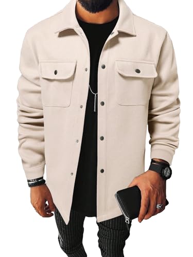 Floerns Men's Casual Flap Pocket Button Front Long Sleeve Jackets