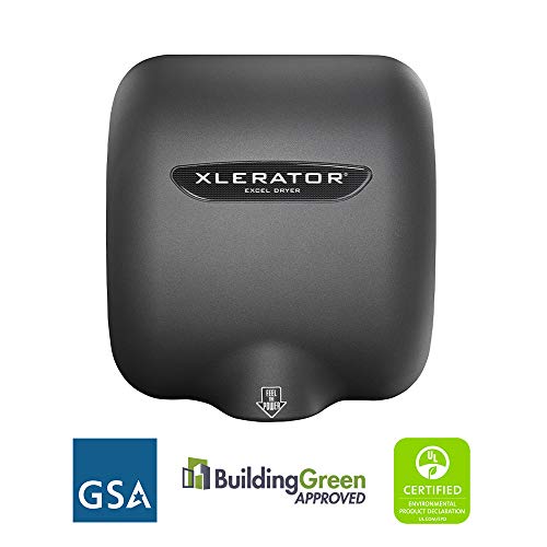 Xlerator Excel Dryer Xl-Gr 1.1N High Speed Commercial Hand Dryer, Graphite Textured Cast Cover, Automatic Sensor, Surface Mounted, Noise Reduction Nozzle, Leed Credits 6.2 Amps 208/277V (2 Pack) #TOP2