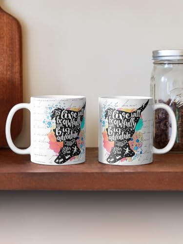 Image of to Live Be an Awfully Big Adventure Ceramic Mug 330ml - Inspirational Peter Pan Quote Printed Coffee Cup - Microwave Safe Dishwasher Friendly - Motivational Gift Mug for Dreamers, Writers, Travelers