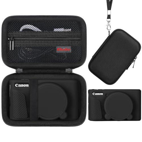 Image of Elonbo Camera Case for Canon PowerShot SX740 / SX730 Digital Camera, Canon SX740 / SX730 HS Hard Carrying Case + Soft Silicone Cover with Removable Lens Cover, Black