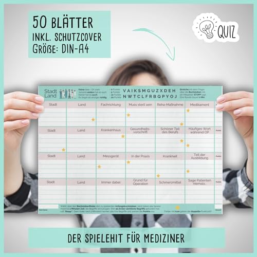 Stadt Land Medizin by snaPmee - Geschenk für Arzt, Ärztin & Mediziner Aller Fachrichtungen - Quiz Spiel mit 50 Blatt Din-A4